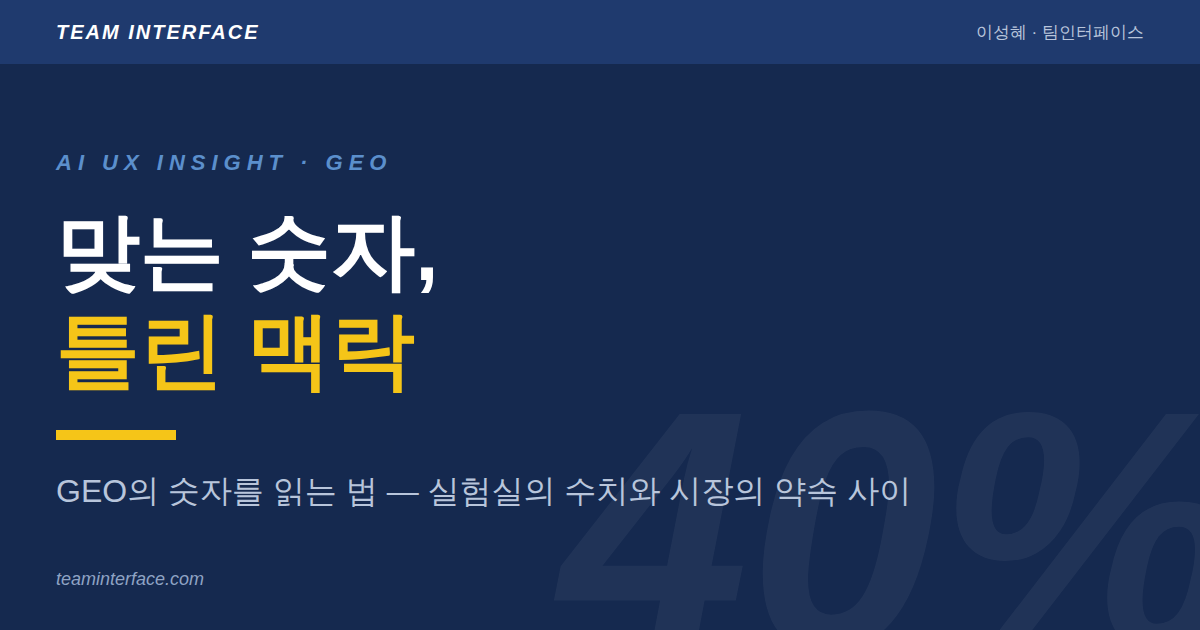 GEO 통계 40%의 진짜 의미와 실험실 수치와 시장 약속의 차이