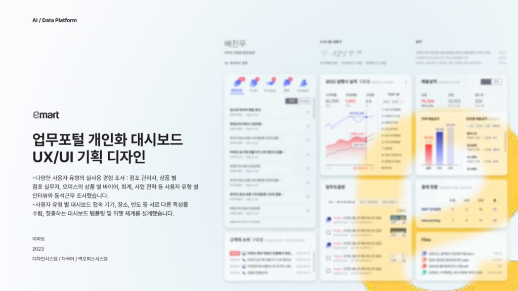 이마트 업무포털 개인화 대시보드 UX/UI 기획 디자인 프로젝트 소개 이미지