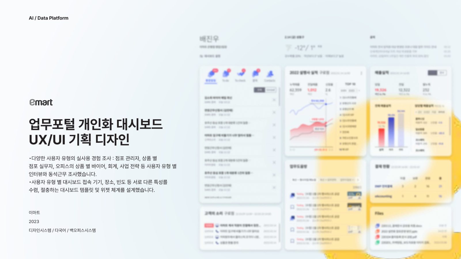이마트 업무포털 개인화 대시보드 UX/UI 기획 디자인 프로젝트 소개 이미지